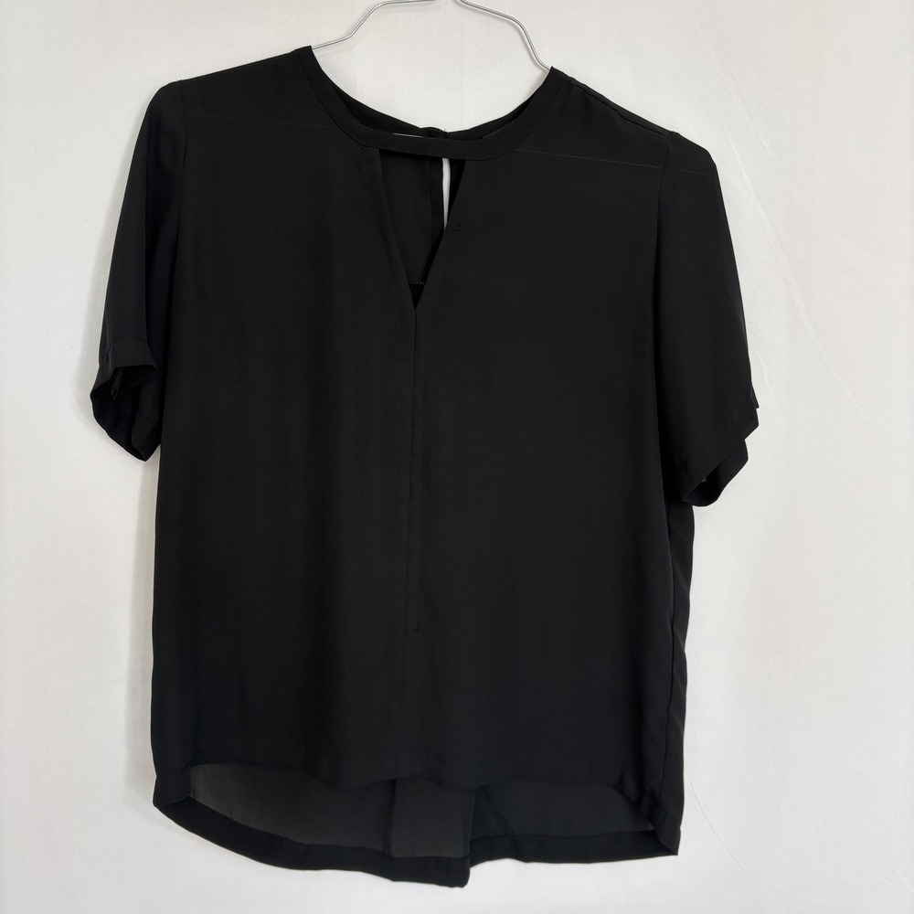 Lulus Black Keyhole Blouse Top Short Sleeve Semi Sheer‎ Casual Party Size M